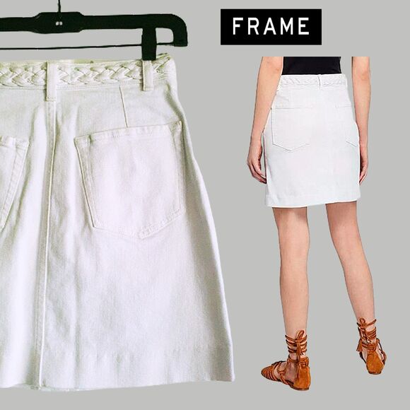 FRAME NEW CLAIRE Cottagecore Braided Waist Button-Front Denim Mini Skirt 24 - Picture 10 of 12